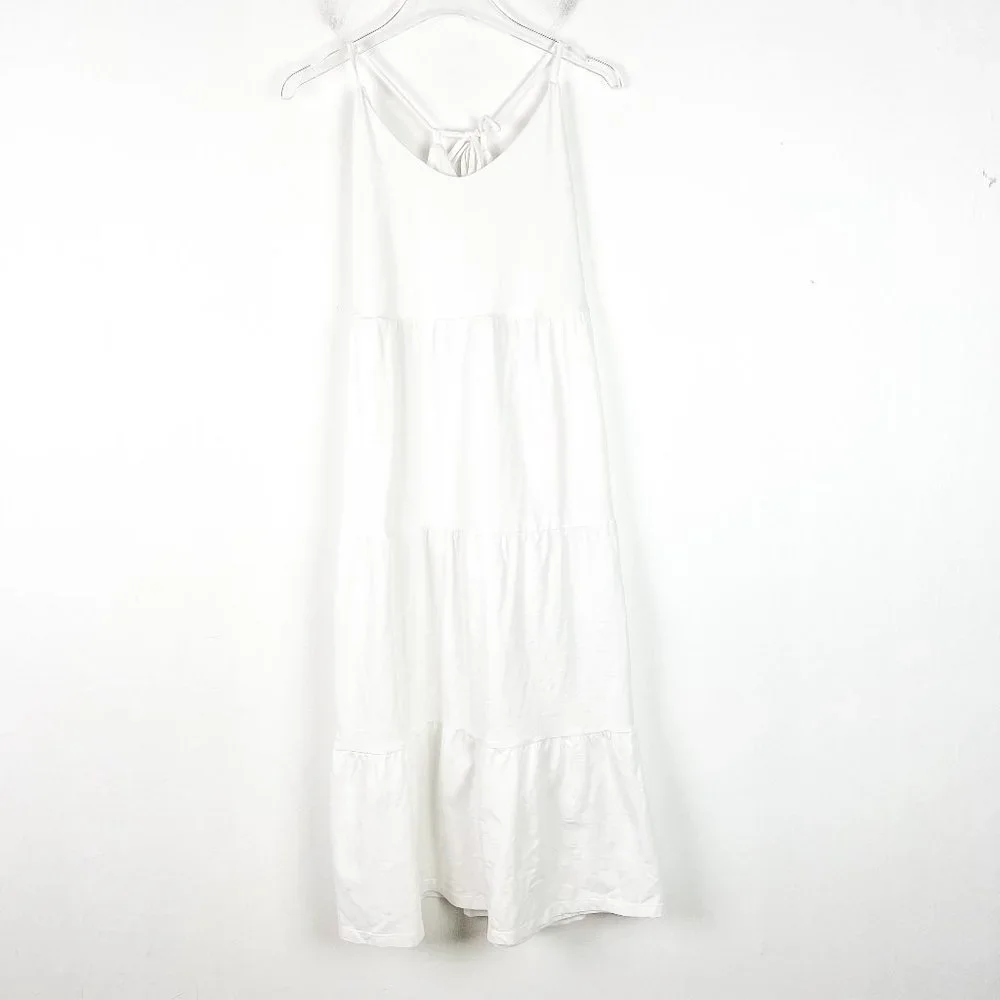 NWOT Old Navy Tiered Slub-Knit Midi Cami Swing Dress White Size Large L NEW - Picture 2 of 13